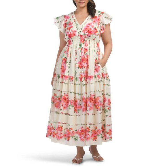 TAYLOR Bubble Gum Plus Flutter Sleeve Maxi Dress - Picture 1 of 2